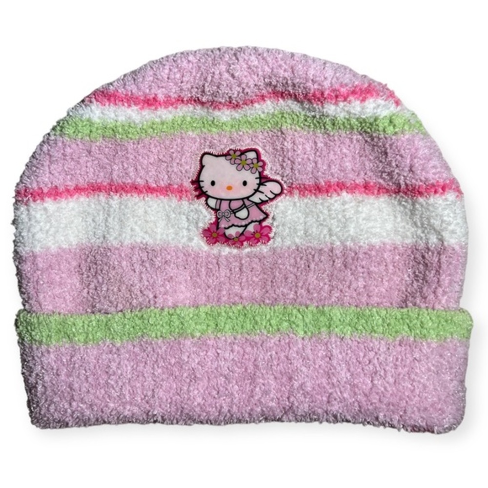 Vintage Sanrio Hello‎ Kitty Angel Flower Striped Fleece Beanie Hat